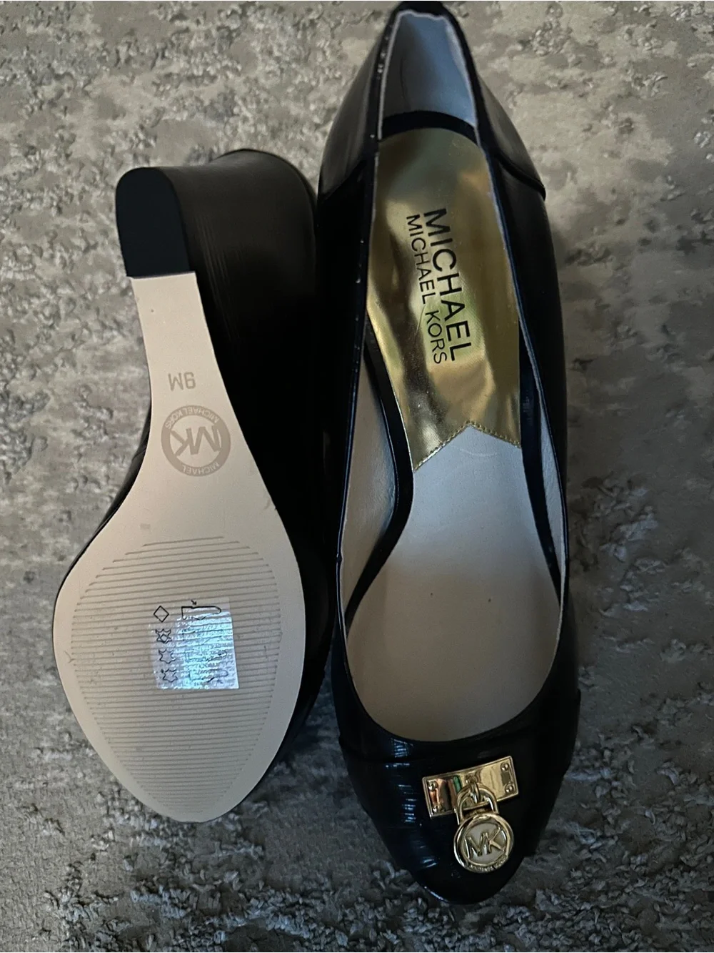Michael Kors Women’s Black Leather Logo Slip-On Round Toe Wedge Heel Pumps 9M